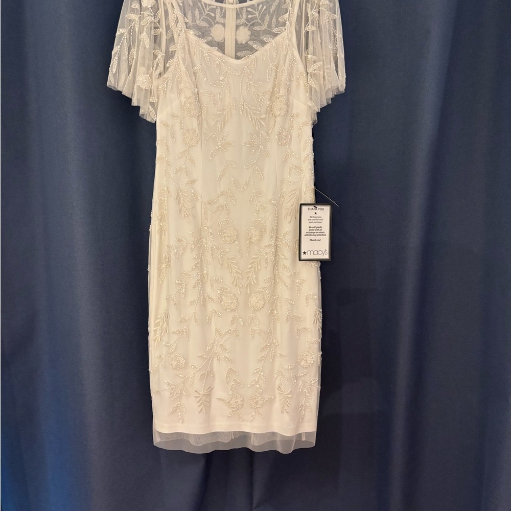 NWT Adrianna Papell Ivory Beaded Midi Dress
